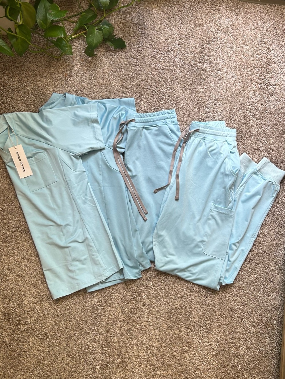 Light Blue Scrub Set with Drawstring Pants